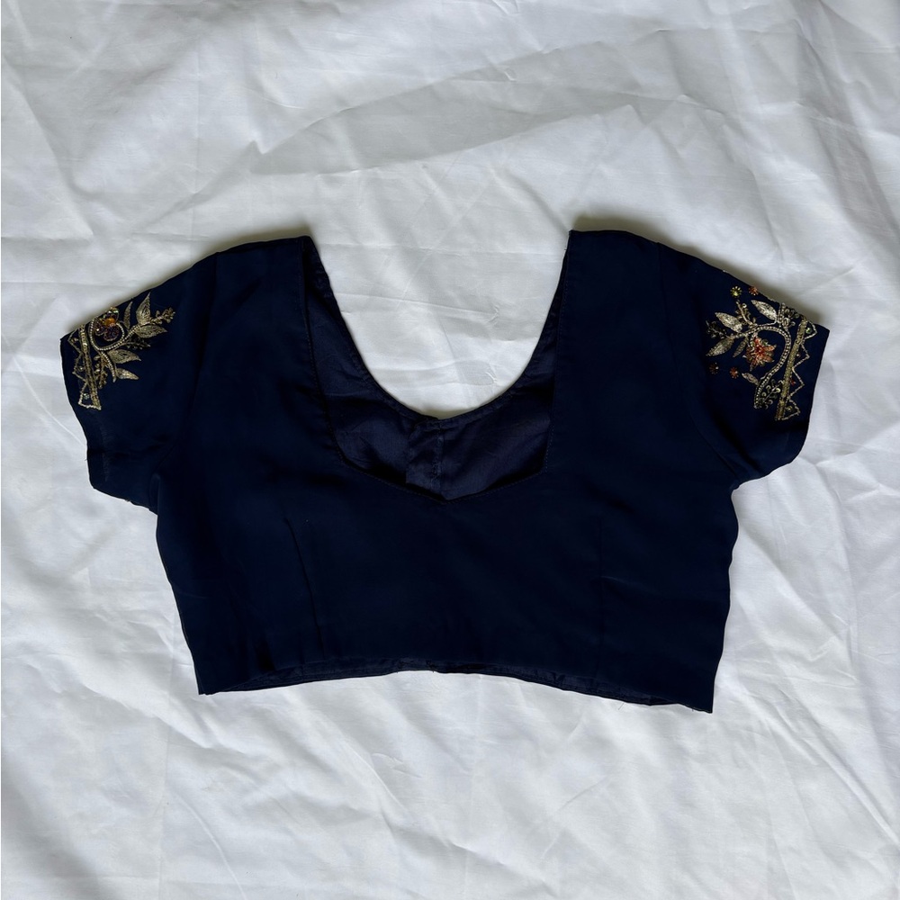 Elegant Navy Blue Embroidered Women's Top